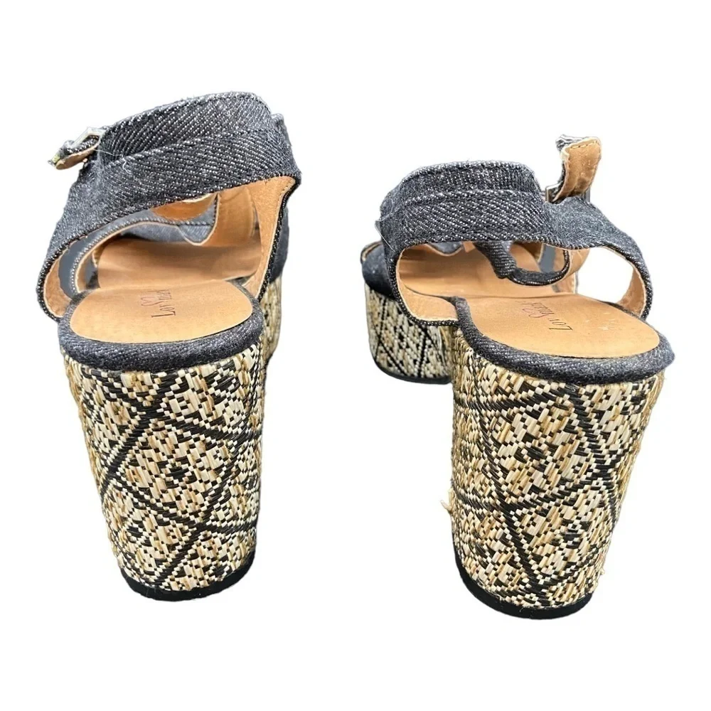 Lov Mark Denim Wicker Platform Sandals NWOT